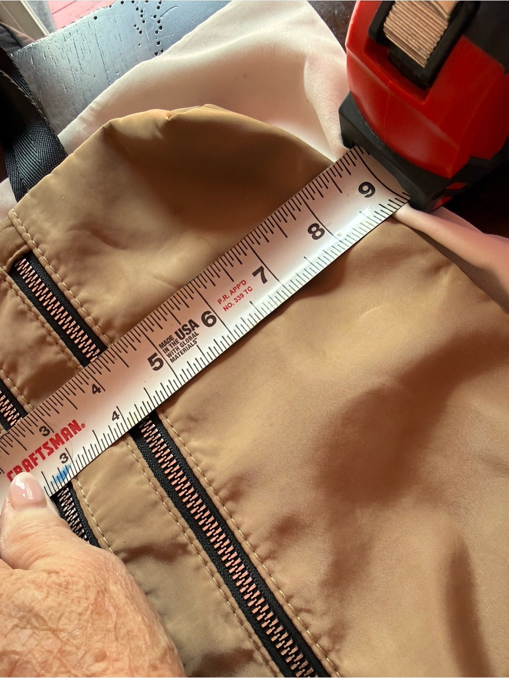 Neutral Tan Nylon Crossbody Bag with Dual Zip Pockets - Picture 4 of 4